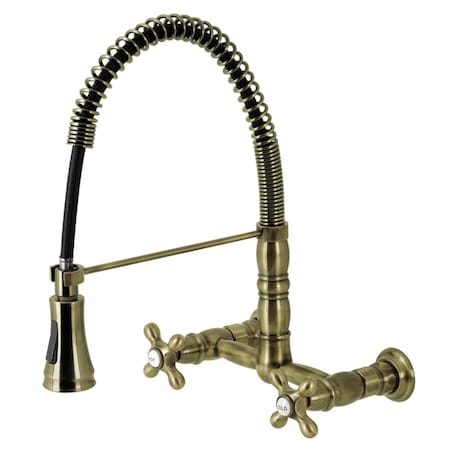 Gourmetier Heritage Two-Handle Wall-Mount Pull-Down Sprayer Kitchen Faucet, Brass GS1243AX